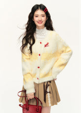 Loose and versatile sweet bowknot cream yellow long cardigan jacket